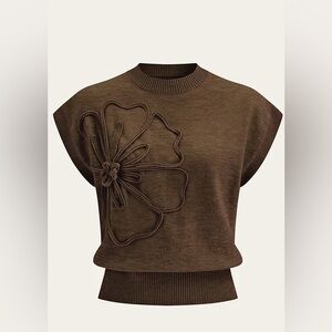 Commense Flower Applique Cap Sleeve Knit Top